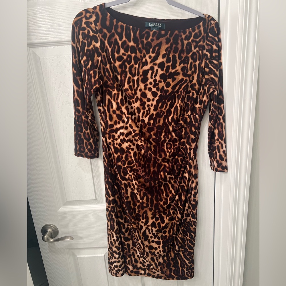 Lauren Ralph Lauren Brown Sheath Dress 3/4 Sleeve Night Out